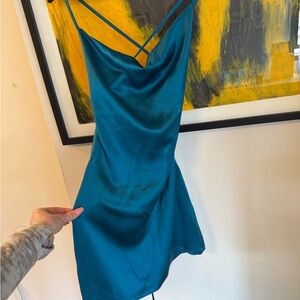 Nonchalant the label Teal Satin Slip Dress